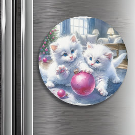 Vita Kittens Rosa jul Magnet