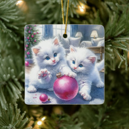 Vita Kittens Rosa Personlig vid jul Julgransprydnad Keramik