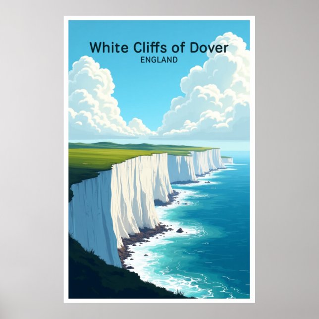 Vita klipporna i Dover England Resa Poster (Framsidan)