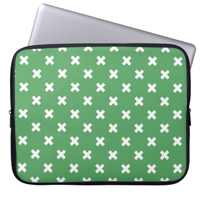 Vita kor stygn på grönt laptop fodral (Framsidan)