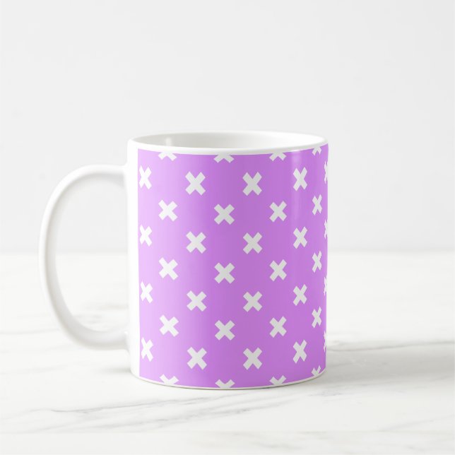 Vita kor stygn på lilac kaffemugg (Vänster)