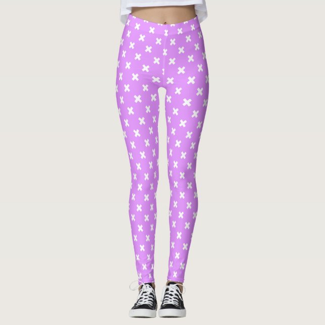 Vita kor stygn på lilac leggings (Framsida)