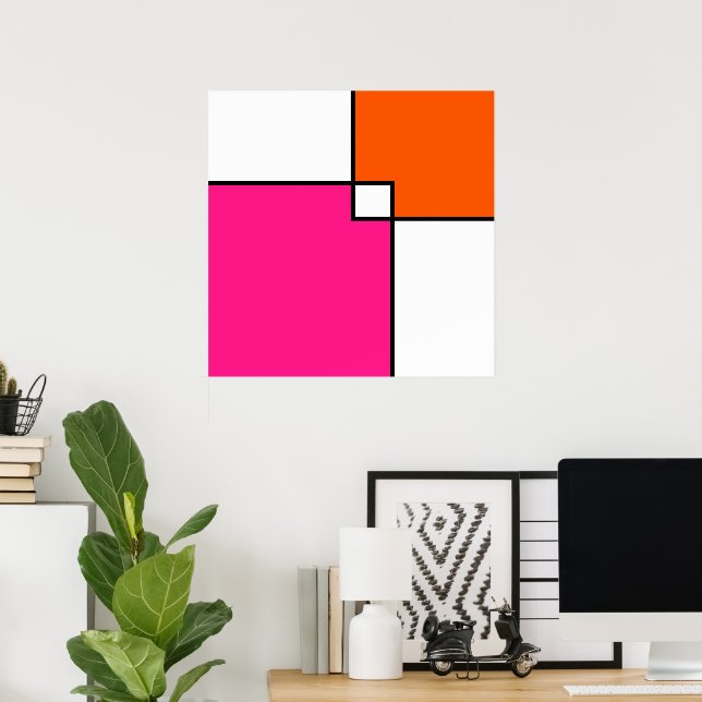 Vita korallfält med Rosa Orange Poster (Hemmakontoret)