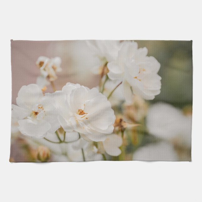 Vita Korbinrosor Botanisk Naturfotografi Kökshandduk (Horisontell)