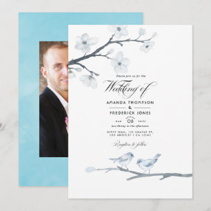 Vita körsbärsblommor Bröllopsfoto Inbjudningar