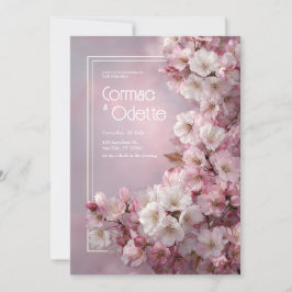 Vita Körsbärsblommor Guld Ram Romantisk Bröllop Inbjudningar