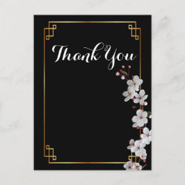 vita körsbärsblommor & guldram Tack Vykort