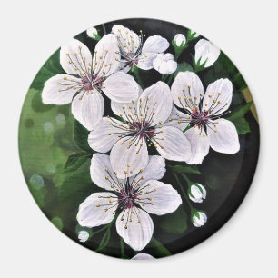 Vita körsbärsblommor i akrylat magnet