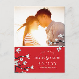 Vita körsbärsblommor Sakura Foto Spara datumet Meddelande Vykort