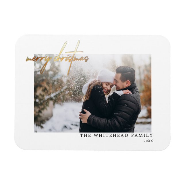 Vita kort med enkelt Guld God jul Magnet (Horisontell)