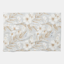 Vita krämfärgade blommor Blå fjärilar Bröllopsdusc Kökshandduk