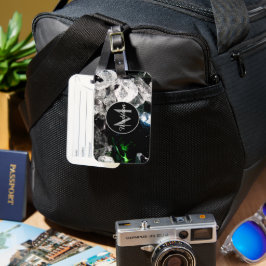 Vita kristaller i svart yttre rymden Monogram Bagagebricka