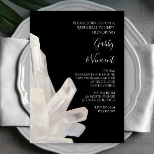 Vita kristaller på Svarta Bröllop Rehearsal Dinner Inbjudningar
