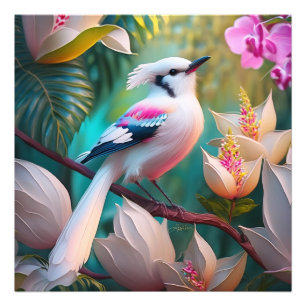 Vita, , krökta Fantasy Bird Fototryck