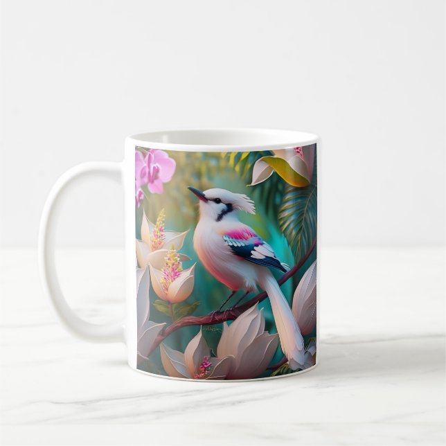 Vita, , krökta Fantasy Bird Kaffemugg (Vänster)
