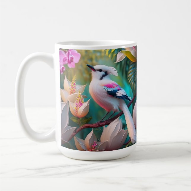 Vita, , krökta Fantasy Bird Kaffemugg (Vänster)
