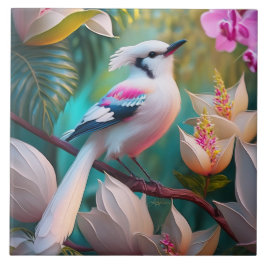 Vita, , krökta Fantasy Bird Kakelplatta