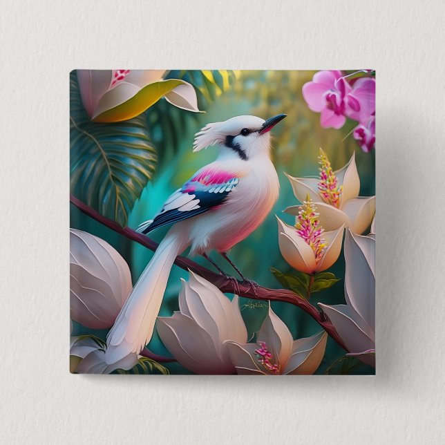 Vita, , krökta Fantasy Bird Knapp (Framsida)