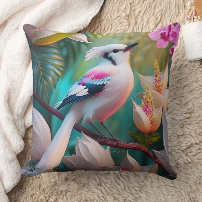 Vita, , krökta Fantasy Bird Kudde (Filt)