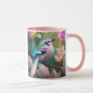 Vita, , krökta Fantasy Bird Mugg