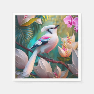 Vita, , krökta Fantasy Bird Pappersservett