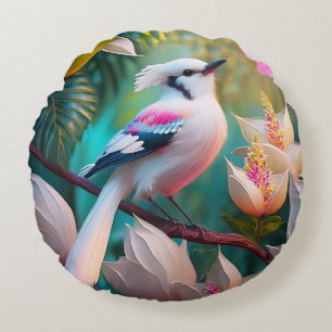 Vita, , krökta Fantasy Bird Rund Kudde