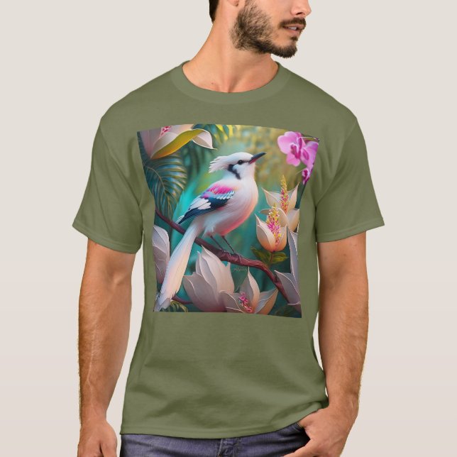Vita, , krökta Fantasy Bird T Shirt (Framsida)