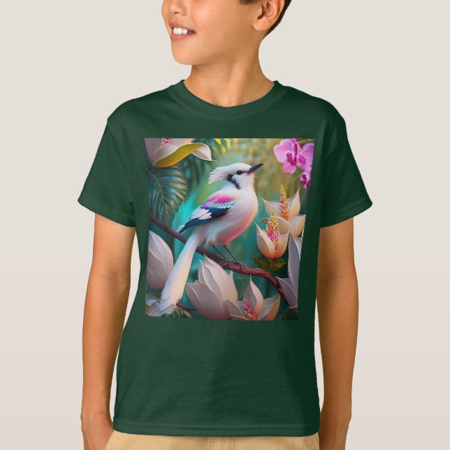 Vita, , krökta Fantasy Bird T Shirt (Framsida)