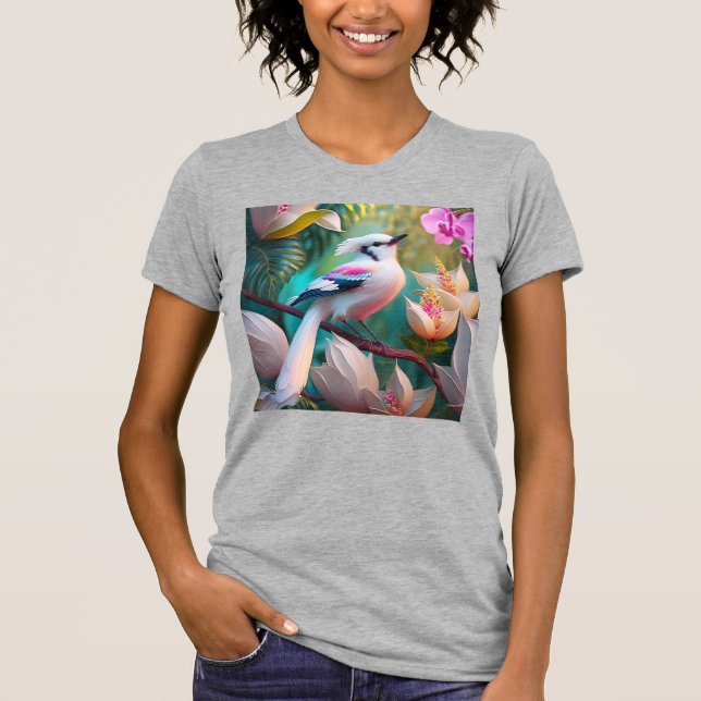 Vita, , krökta Fantasy Bird T Shirt (Framsida)