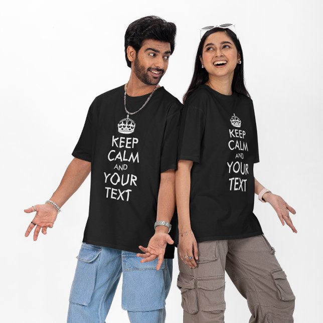 Vita Krona med Lugnen Personlig Behålla T Shirt (Black and White Crown with Your Personalized Keep Calm Text T-Shirt)