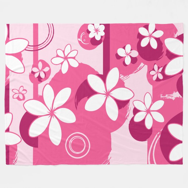 Vita kronblad blommor med rosa konturer fleecefilt (Framsidan (Horisontell))