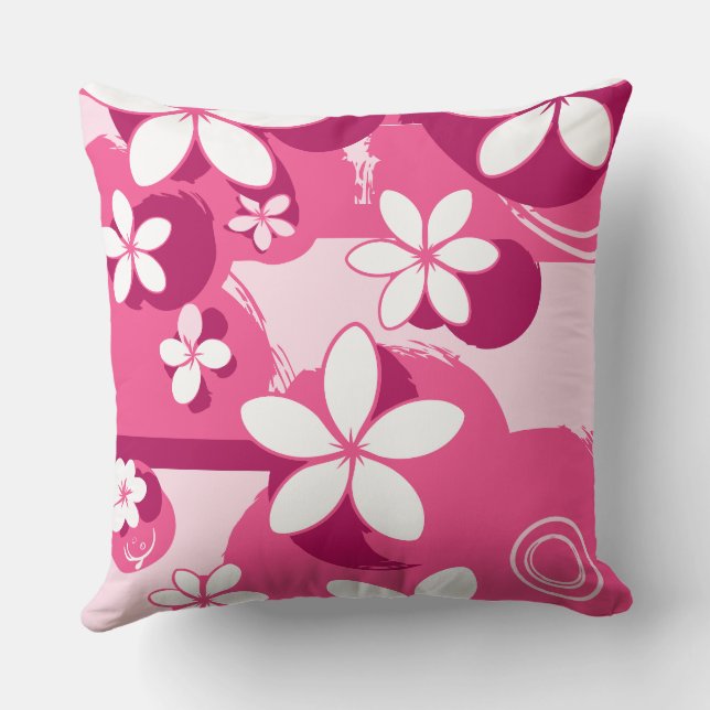 Vita kronblad blommor med rosa konturer kudde (Baksida)