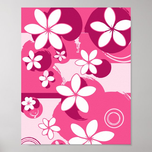 Vita kronblad blommor med rosa konturer poster (Framsidan)