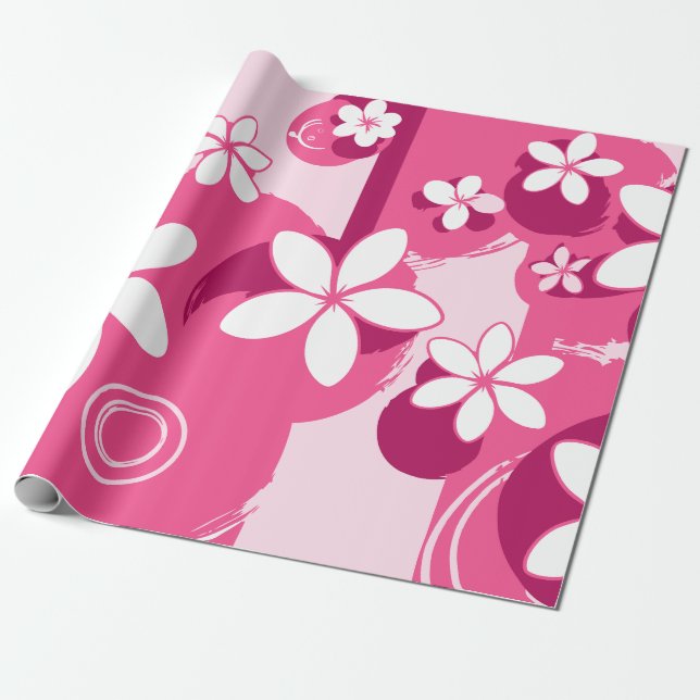 Vita kronblad blommor med rosa konturer presentpapper (Utrullad)