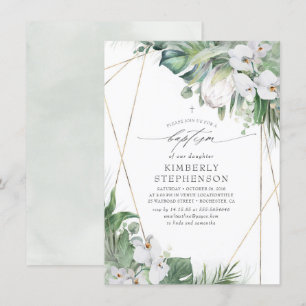 Vita Kung Protea och Orchids Tropical Baptism Inbjudningar