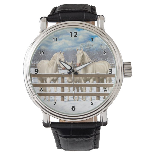 Vita kvartshöns i Snö Armbandsur (Framsida)