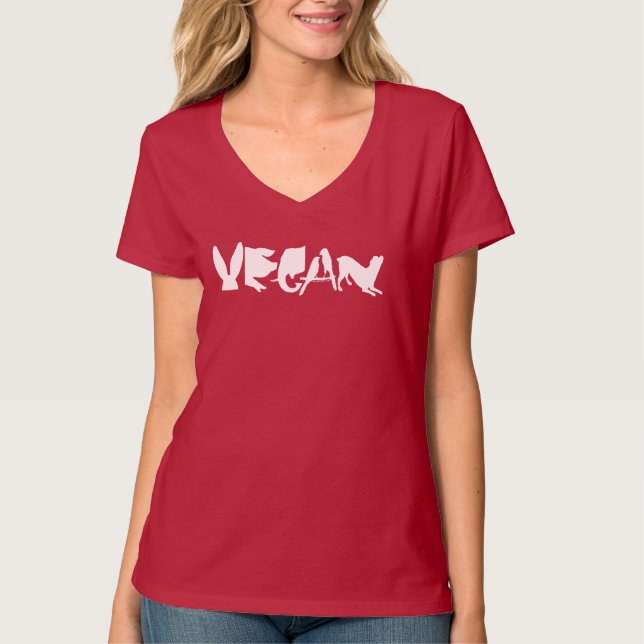 VITA KVINNA FÖR VEGANLOGOTYP RÖD UTSLAGSPLATS FÖR TRÖJA (Framsida)