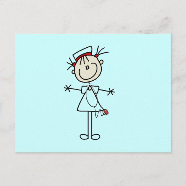 Vita kvinnliga Stick figur Nurse 2-gåvor Vykort (Framsida)