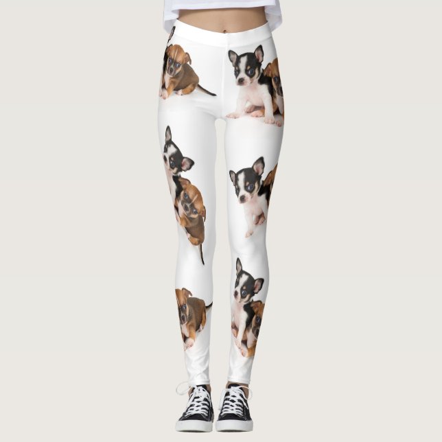 Vita kvinnomogna med Chihuahua-foto Leggings (Framsida)