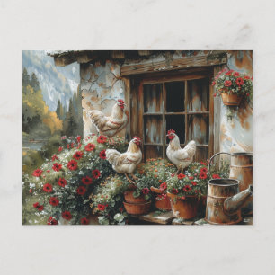 Vita kycklingar på Windows sill Red Flowers Clay P Vykort