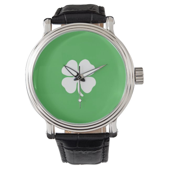Vita läderremsa Klöver Löv Armbandsur (Framsida)