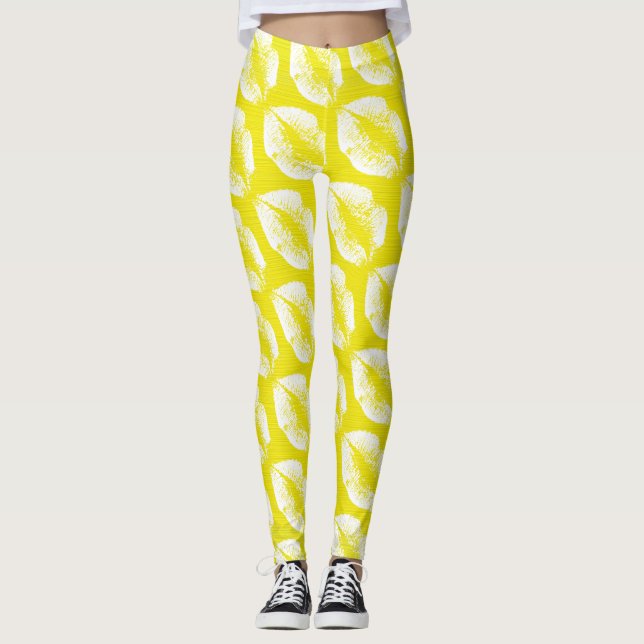 Vita läppar Moderna gula Leggings (Framsida)