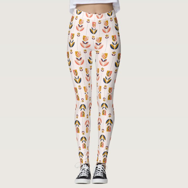 vita leggings med en färgglad abstrakt blomma (Framsida)