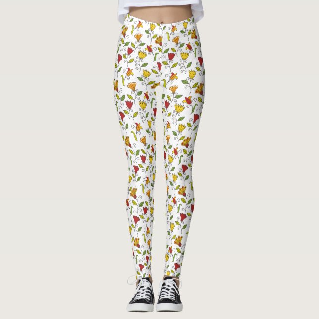 Vita leggings med ett färgglatt blommönster  (Framsida)
