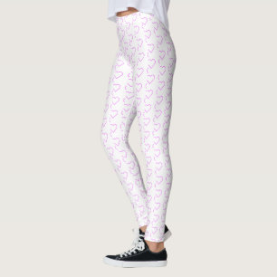 Vita Leggings med Lila Hjärtan