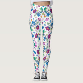 Vita leggings med livliga blommönster