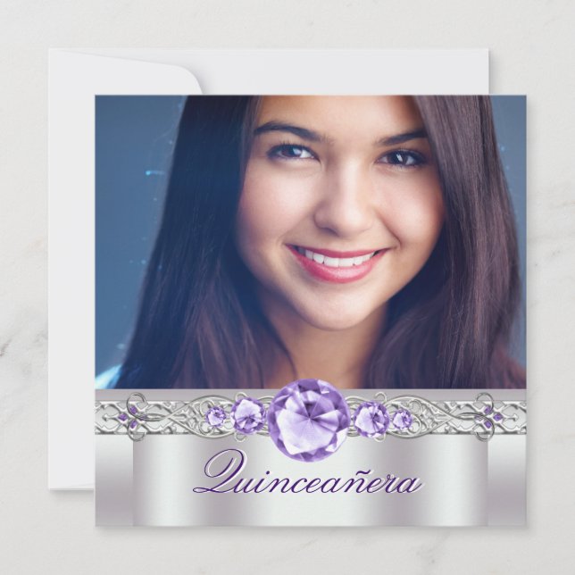 Vita lila foton Quinceanera-inbjudningar Inbjudningar (Framsida)