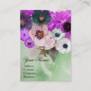 VITA LILA ROSOR OCH ANEMONEBLOMMOR MONOGRAM VISITKORT
