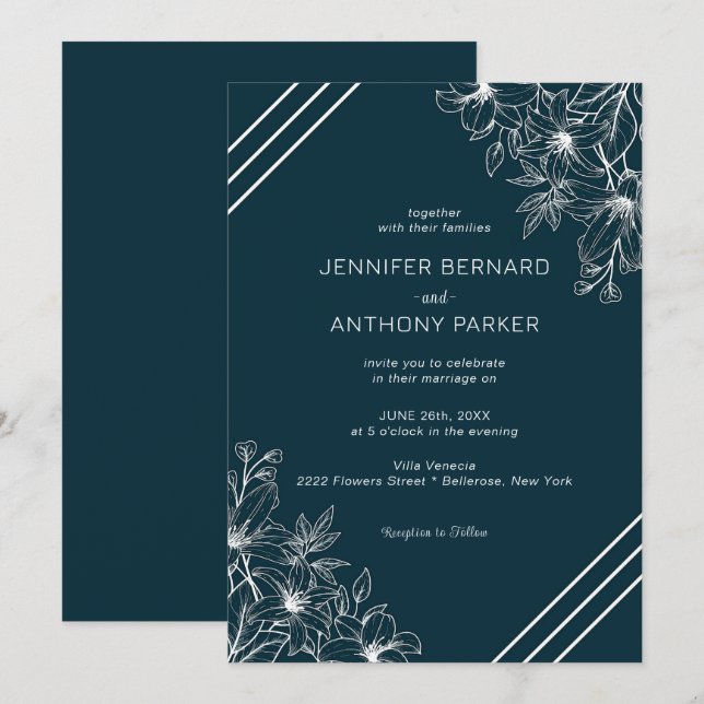Vita Lilies Hand plockade bröllopsinbjudan Inbjudningar (Fram/baksida)