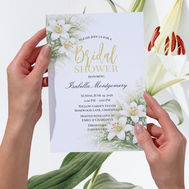 Vita Lilium Elegant Bröllopsdusch Blommor Inbjudningar (White Lilium Elegant Bridal Shower Floral Invitations
)